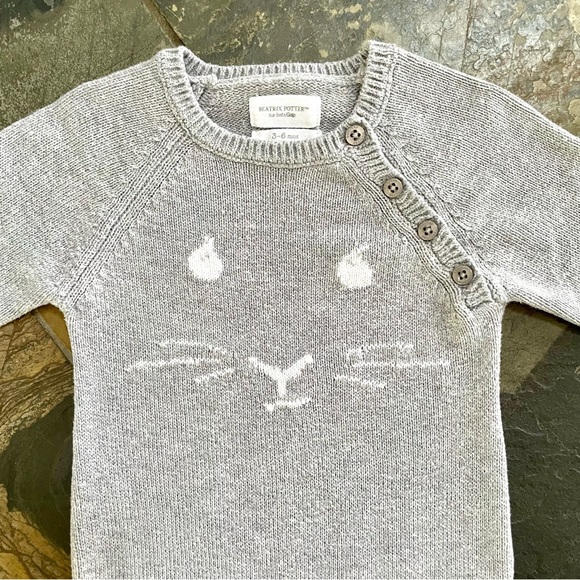 Beatrix Potter~Baby Gap•3-6M•Heather Grey•Soft, Knitted, Button-Up, Bunny Onesie - Picture 2 of 14
